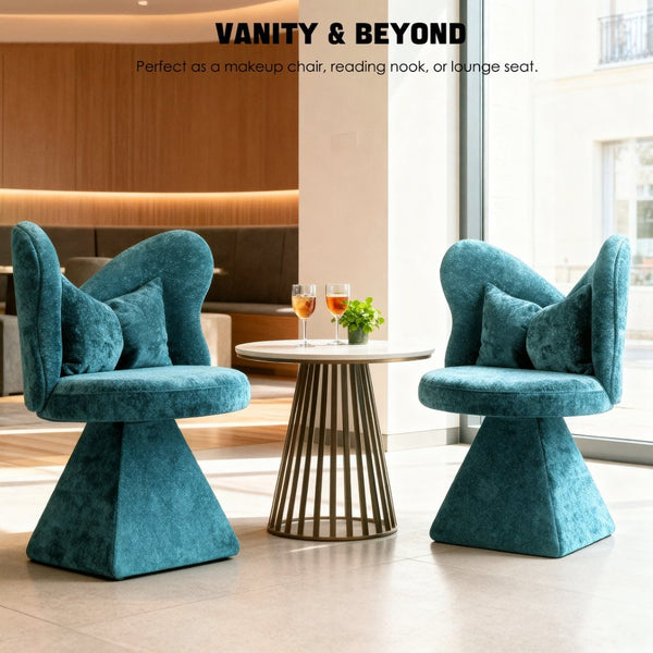 English Elm Vanity Swivel Accent Chair Butterfly Back Chenille Velvet Upholstered for Bedroom or Dining Blue W2500P366917