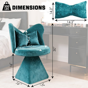 English Elm Vanity Swivel Accent Chair Butterfly Back Chenille Velvet Upholstered for Bedroom or Dining Blue W2500P366917