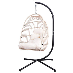 English Elm Foldable Outdoor Wicker Egg Chair with Stand Cushion and Weather Resistant Hdpe Frame W2500P369689