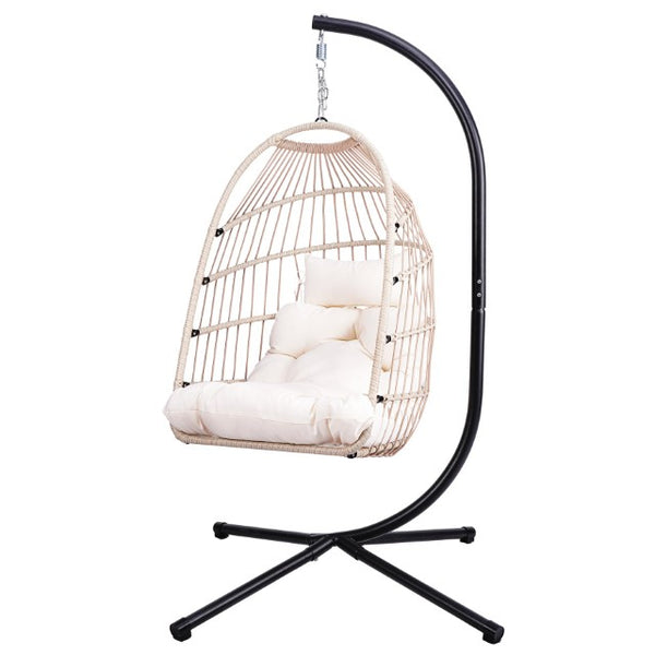 English Elm Foldable Outdoor Wicker Egg Chair with Stand Cushion and Weather Resistant Hdpe Frame W2500P369689