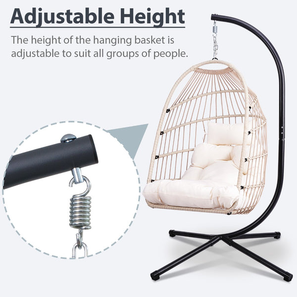 English Elm Foldable Outdoor Wicker Egg Chair with Stand Cushion and Weather Resistant Hdpe Frame W2500P369689