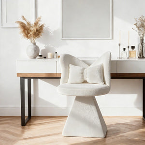 English Elm Vanity Swivel Accent Chair Butterfly Back Chenille Velvet Upholstered for Bedroom or Dining White W2500P377675