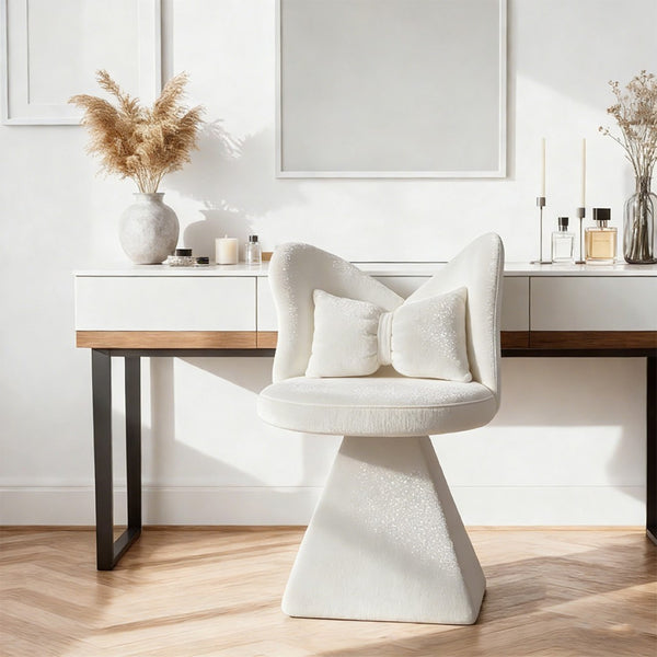 English Elm Vanity Swivel Accent Chair Butterfly Back Chenille Velvet Upholstered for Bedroom or Dining White W2500P377675
