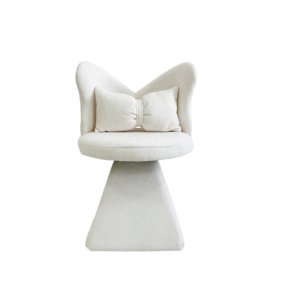 English Elm Vanity Swivel Accent Chair Butterfly Back Chenille Velvet Upholstered for Bedroom or Dining White W2500P377675