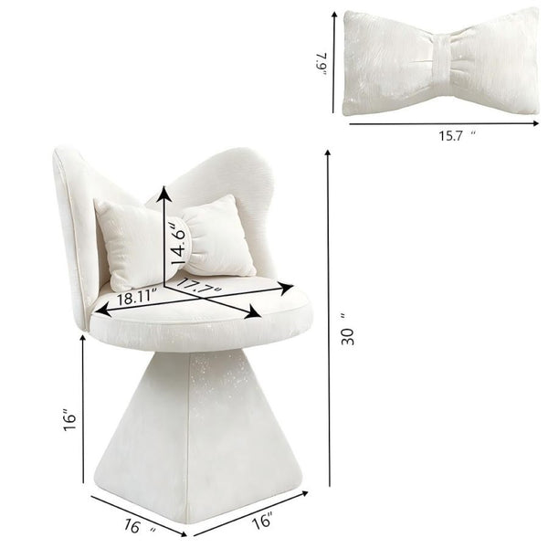 English Elm Vanity Swivel Accent Chair Butterfly Back Chenille Velvet Upholstered for Bedroom or Dining White W2500P377675