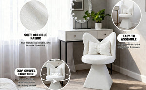 English Elm Vanity Swivel Accent Chair Butterfly Back Chenille Velvet Upholstered for Bedroom or Dining White W2500P377675