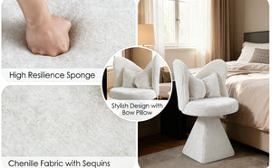 English Elm Vanity Swivel Accent Chair Butterfly Back Chenille Velvet Upholstered for Bedroom or Dining White W2500P377675