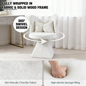 English Elm Vanity Swivel Accent Chair Butterfly Back Chenille Velvet Upholstered for Bedroom or Dining White W2500P377675