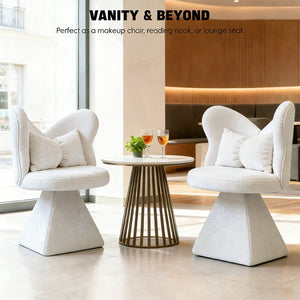 English Elm Vanity Swivel Accent Chair Butterfly Back Chenille Velvet Upholstered for Bedroom or Dining White W2500P377675