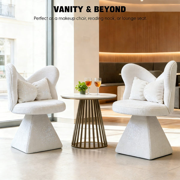 English Elm Vanity Swivel Accent Chair Butterfly Back Chenille Velvet Upholstered for Bedroom or Dining White W2500P377675