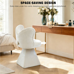 English Elm Vanity Swivel Accent Chair Butterfly Back Chenille Velvet Upholstered for Bedroom or Dining White W2500P377675