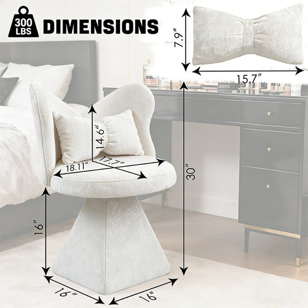 English Elm Vanity Swivel Accent Chair Butterfly Back Chenille Velvet Upholstered for Bedroom or Dining White W2500P377675