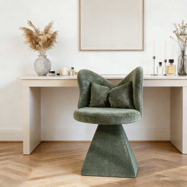 English Elm Vanity Swivel Accent Chair Butterfly Back Chenille Velvet Upholstered for Bedroom or Dining Green W2500P377706