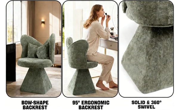 English Elm Vanity Swivel Accent Chair Butterfly Back Chenille Velvet Upholstered for Bedroom or Dining Green W2500P377706