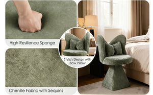 English Elm Vanity Swivel Accent Chair Butterfly Back Chenille Velvet Upholstered for Bedroom or Dining Green W2500P377706
