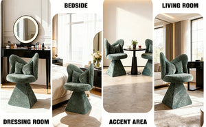 English Elm Vanity Swivel Accent Chair Butterfly Back Chenille Velvet Upholstered for Bedroom or Dining Green W2500P377706