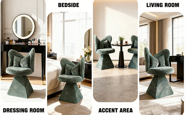English Elm Vanity Swivel Accent Chair Butterfly Back Chenille Velvet Upholstered for Bedroom or Dining Green W2500P377706