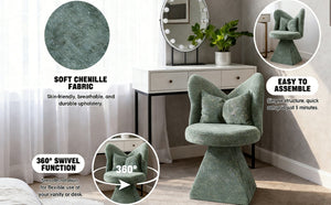 English Elm Vanity Swivel Accent Chair Butterfly Back Chenille Velvet Upholstered for Bedroom or Dining Green W2500P377706