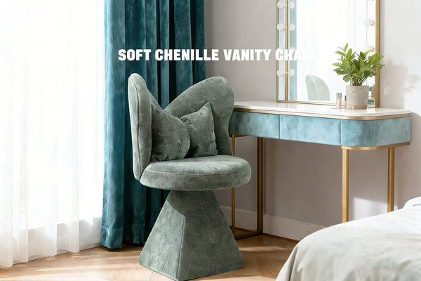 English Elm Vanity Swivel Accent Chair Butterfly Back Chenille Velvet Upholstered for Bedroom or Dining Green W2500P377706