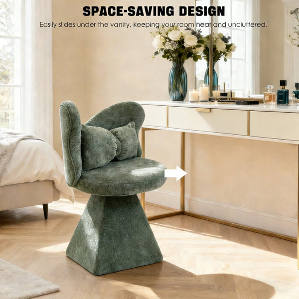 English Elm Vanity Swivel Accent Chair Butterfly Back Chenille Velvet Upholstered for Bedroom or Dining Green W2500P377706