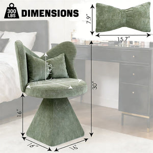 English Elm Vanity Swivel Accent Chair Butterfly Back Chenille Velvet Upholstered for Bedroom or Dining Green W2500P377706