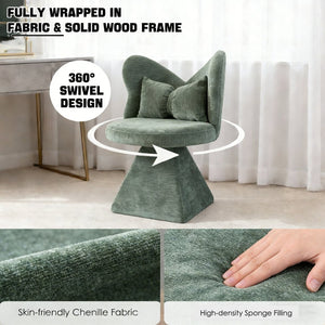 English Elm Vanity Swivel Accent Chair Butterfly Back Chenille Velvet Upholstered for Bedroom or Dining Green W2500P377706