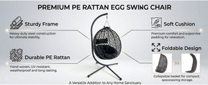 English Elm Folding Hdpe Rattan Egg Chair with Steel Stand Patio Backyard Balcony Lounge Seat Black W2500P479532
