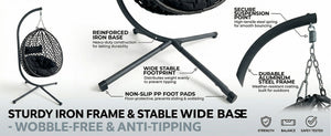 English Elm Folding Hdpe Rattan Egg Chair with Steel Stand Patio Backyard Balcony Lounge Seat Black W2500P479532
