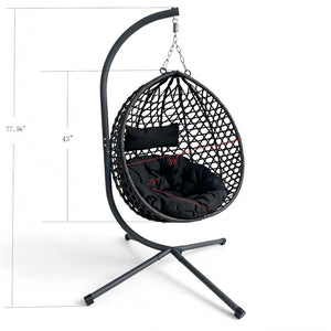 English Elm Folding Hdpe Rattan Egg Chair with Steel Stand Patio Backyard Balcony Lounge Seat Black W2500P479532