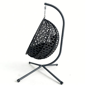 English Elm Folding Hdpe Rattan Egg Chair with Steel Stand Patio Backyard Balcony Lounge Seat Black W2500P479532