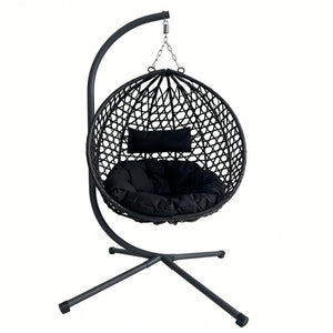 English Elm Folding Hdpe Rattan Egg Chair with Steel Stand Patio Backyard Balcony Lounge Seat Black W2500P479532