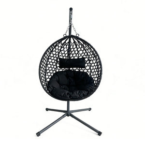 English Elm Folding Hdpe Rattan Egg Chair with Steel Stand Patio Backyard Balcony Lounge Seat Black W2500P479532