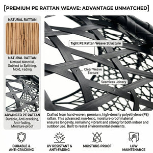English Elm Folding Hdpe Rattan Egg Chair with Steel Stand Patio Backyard Balcony Lounge Seat Black W2500P479532