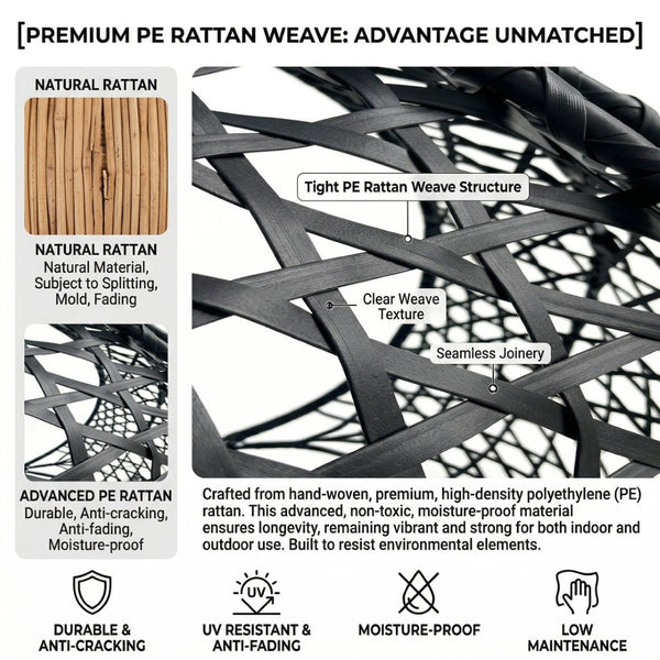 English Elm Folding Hdpe Rattan Egg Chair with Steel Stand Patio Backyard Balcony Lounge Seat Black W2500P479532