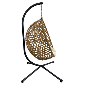 English Elm Folding Hdpe Rattan Egg Chair with Steel Stand Patio Backyard Balcony Lounge Seat Beige+Yellow W2500P479538