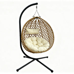 English Elm Folding Hdpe Rattan Egg Chair with Steel Stand Patio Backyard Balcony Lounge Seat Beige+Yellow W2500P479538