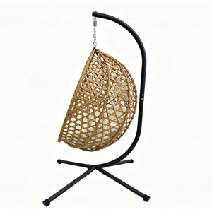 English Elm Folding Hdpe Rattan Egg Chair with Steel Stand Patio Backyard Balcony Lounge Seat Beige+Yellow W2500P479538