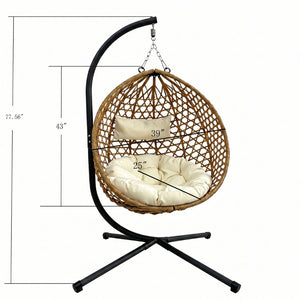 English Elm Folding Hdpe Rattan Egg Chair with Steel Stand Patio Backyard Balcony Lounge Seat Beige+Yellow W2500P479538