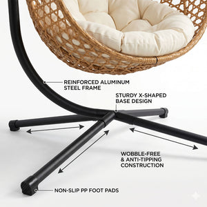 English Elm Folding Hdpe Rattan Egg Chair with Steel Stand Patio Backyard Balcony Lounge Seat Beige+Yellow W2500P479538