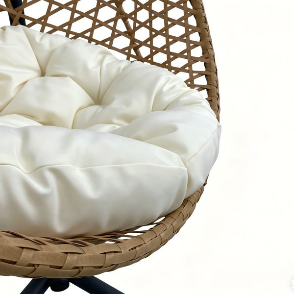 English Elm Folding Hdpe Rattan Egg Chair with Steel Stand Patio Backyard Balcony Lounge Seat Beige+Yellow W2500P479538