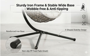 English Elm Folding Hdpe Rattan Egg Chair with Steel Stand Patio Backyard Balcony Lounge Seat Beige+Grey W2500P479541