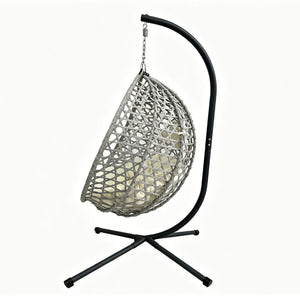 English Elm Folding Hdpe Rattan Egg Chair with Steel Stand Patio Backyard Balcony Lounge Seat Beige+Grey W2500P479541