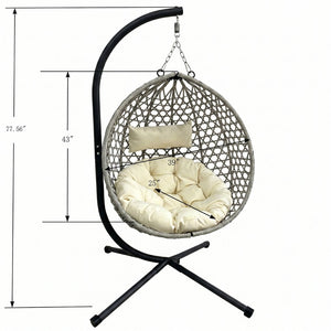 English Elm Folding Hdpe Rattan Egg Chair with Steel Stand Patio Backyard Balcony Lounge Seat Beige+Grey W2500P479541