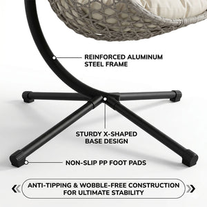 English Elm Folding Hdpe Rattan Egg Chair with Steel Stand Patio Backyard Balcony Lounge Seat Beige+Grey W2500P479541