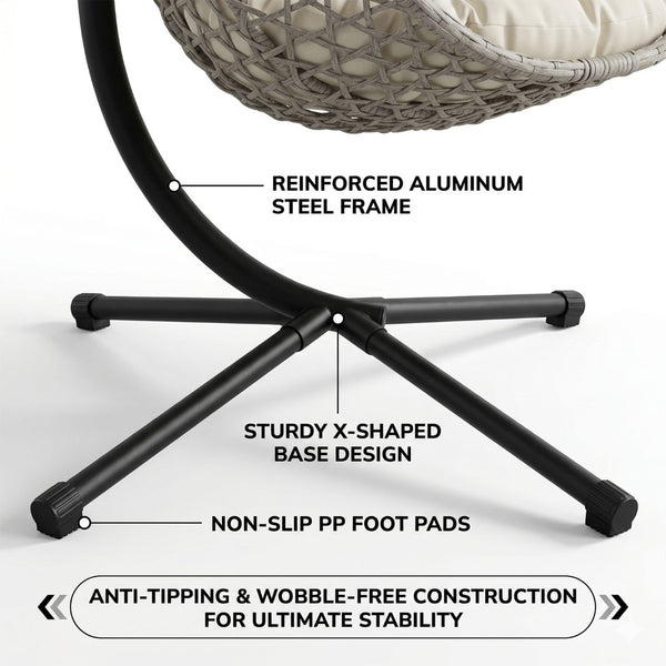 English Elm Folding Hdpe Rattan Egg Chair with Steel Stand Patio Backyard Balcony Lounge Seat Beige+Grey W2500P479541