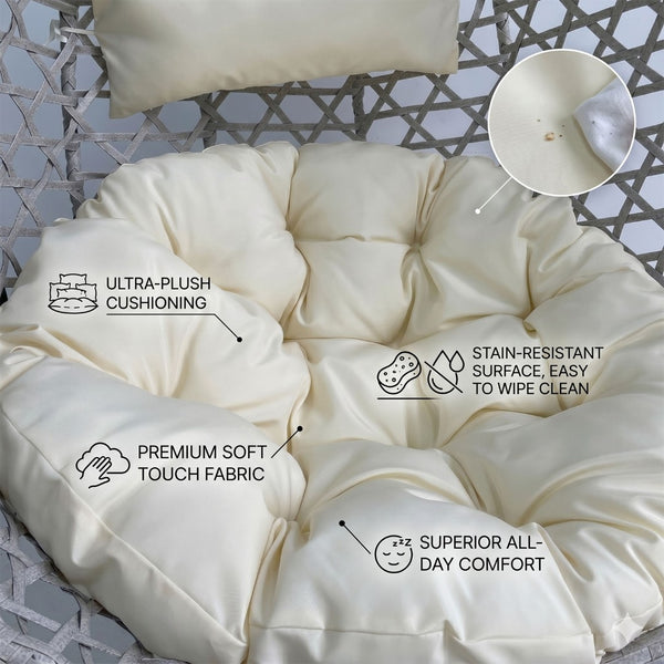 English Elm Folding Hdpe Rattan Egg Chair with Steel Stand Patio Backyard Balcony Lounge Seat Beige+Grey W2500P479541