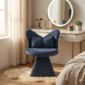 English Elm Vanity Swivel Accent Chair Butterfly Back Chenille Velvet Upholstered for Bedroom or Dining Dark Blue W2500P481989