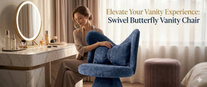 English Elm Vanity Swivel Accent Chair Butterfly Back Chenille Velvet Upholstered for Bedroom or Dining Dark Blue W2500P481989