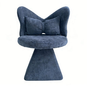 English Elm Vanity Swivel Accent Chair Butterfly Back Chenille Velvet Upholstered for Bedroom or Dining Dark Blue W2500P481989