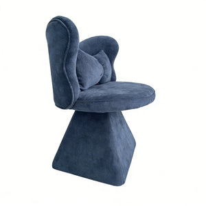 English Elm Vanity Swivel Accent Chair Butterfly Back Chenille Velvet Upholstered for Bedroom or Dining Dark Blue W2500P481989